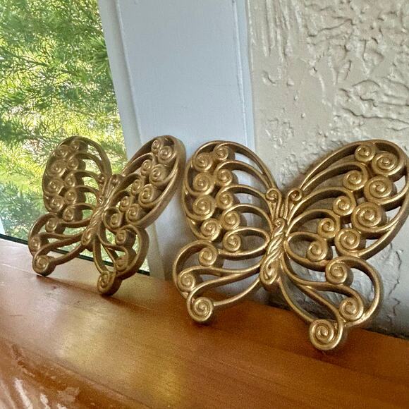 Set of 2 Vintage Burlwood MCM Butterfly Wall Hangings – Retro Swirl Design - Picture 9 of 12
